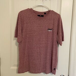 EUC Super Dry men’s maroon embroidered chest decal shirt sleeve shirt large‎